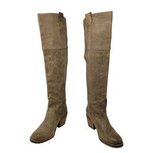 Report Belzer Over Knee Tan Suede Leather Boots Sz 7.5 Distressed Tall Boho